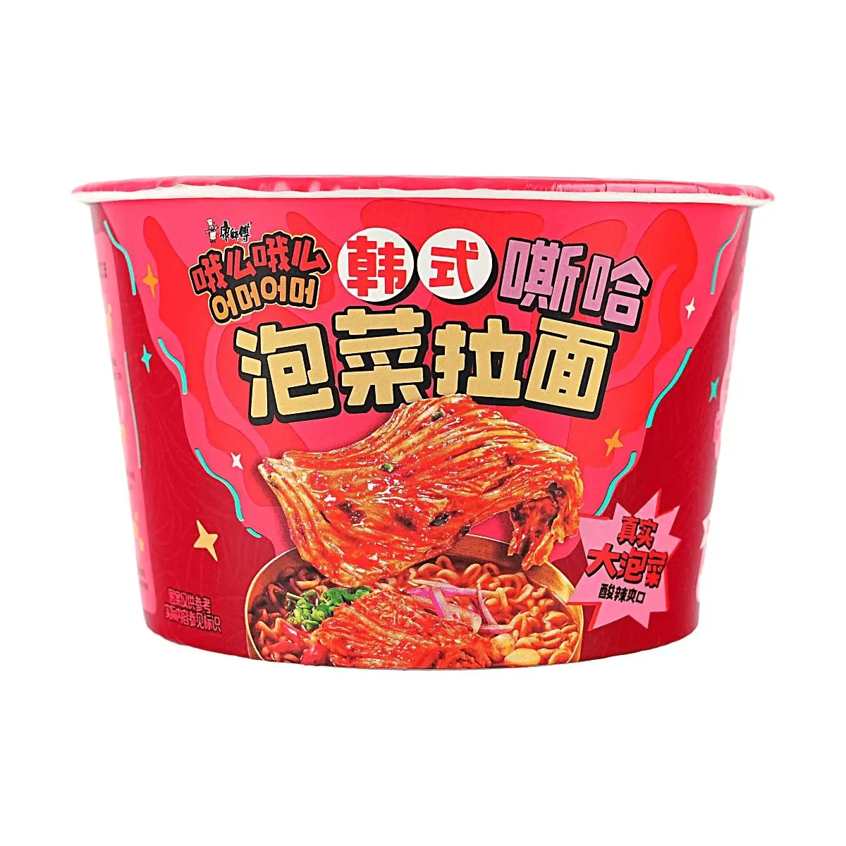 Master Kong Kimchi Ramen Noodle Soup - Spicy Korean Style Instant Noodles (120g Bucket)