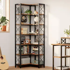 IRONCK 7-Tier Wall Corner Bookshelf, Industrial Metal Base Corner Storage Display Rack, Multi-Use Shelves for Bedroom, Living Room IRONCK 7-Tier Wall Corner Bookshelf, Industrial Metal Base Corner Storage Display Rack, Multi-Use Shelves for Bedroom, Living Room
