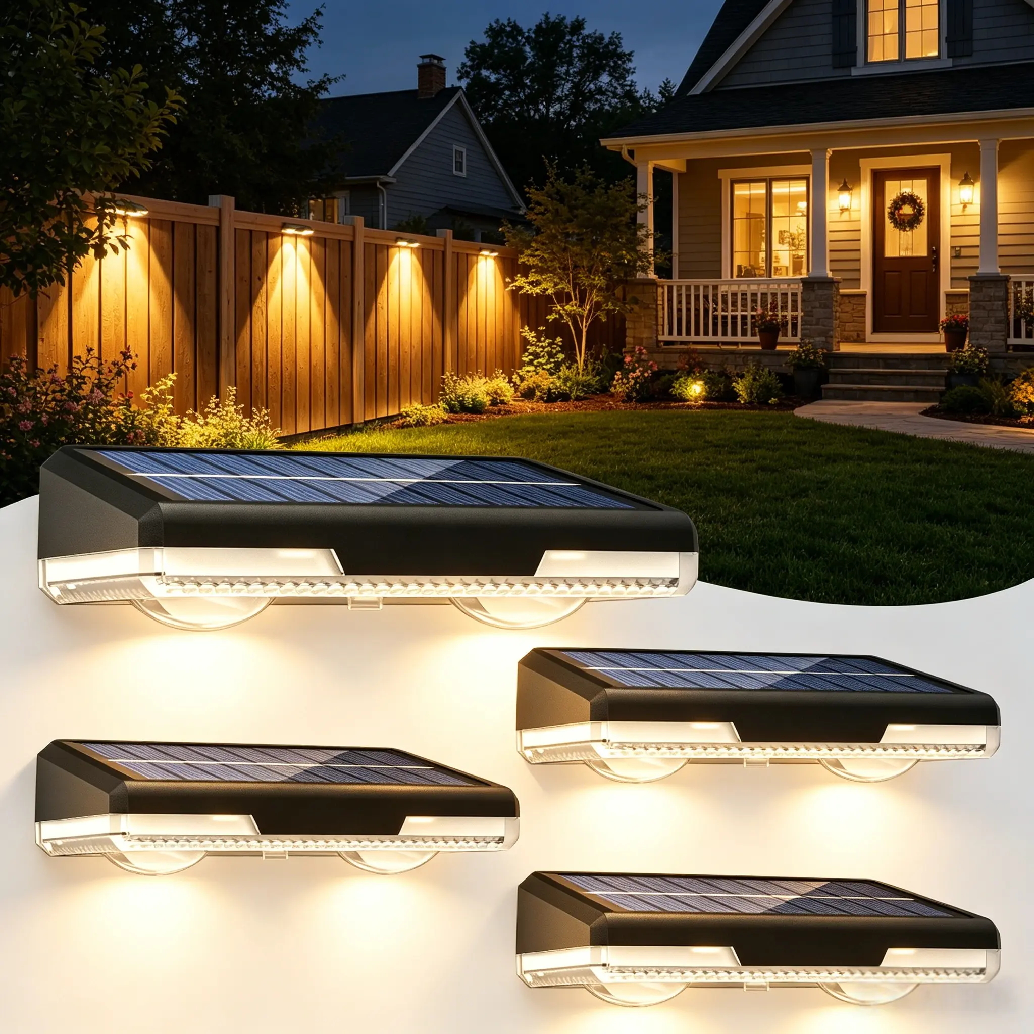 Outdoor waterproof solar wall fence lights, ambient decorative lamp for garden patio porch