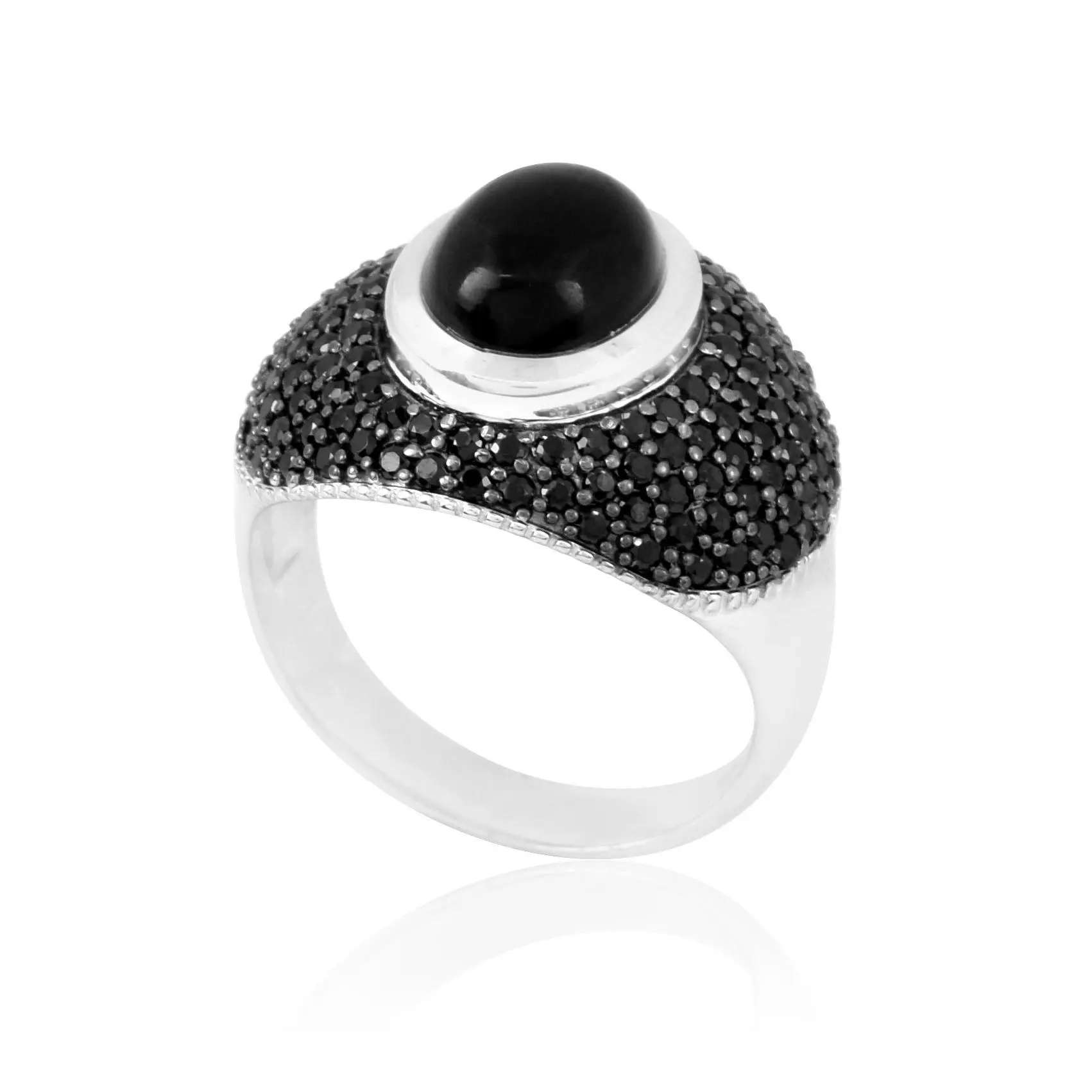 Sterling Silver Dome Shaped Black Chalcedony & Spinel Ring Sterling Silver Dome Shaped Black Chalcedony & Spinel Ring