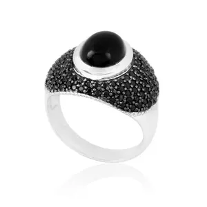 Sterling Silver Dome Shaped Black Chalcedony & Spinel Ring