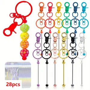 28pcs Beadable Keychains Bars Bulk - 14 Colorful Metal Beaded Keychain Making Kit + 14 Bags Included, Bead Keychain Supplies, Blank Key Chain, Perfect for Women, Men, Mother'S Day, Birthday Gift, Keychain Beads
