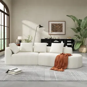 116-inch modern curved corner sofa with high-density fully compressed foam padding, featuring a chaise lounge, pearl-colored fabric, two-piece set, fully assembled, right-hand armrest, perfect for living rooms and lounges.