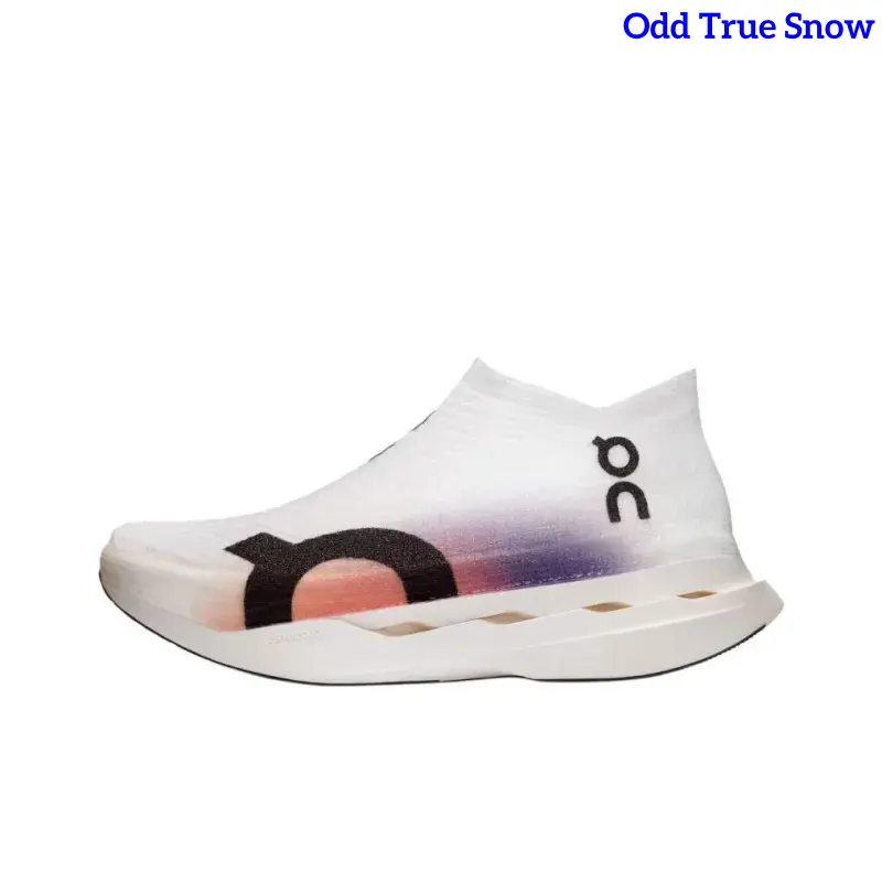 Slip On Sock Style Racing Running Sneakers White Gradient Pink Purple Knit Upper Hollow Cutout Cushion Midsole Ultra Lightweight Flexible Unisex Marathon Training Daily Athleisure Walking Footwear