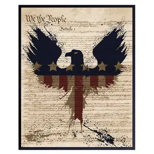 Patriotic Americana Wall Art 11x14 - Vintage American Flag Poster for Home Office Decor - Military Veteran Gift - United States Armed forces, US Constitution Decorations - 4th of July Decoration