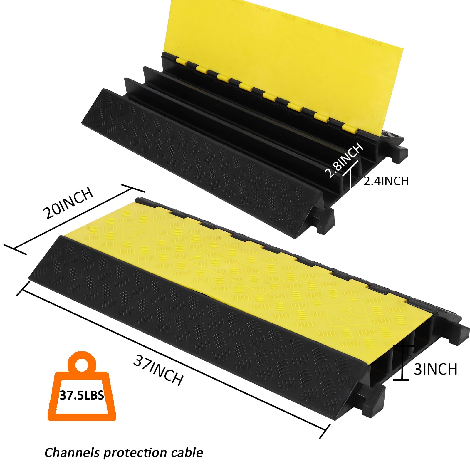 【GARVEE】Heavy Duty Rubber Cable Protector Ramps with Multiple Channels, Load Capacity up to 28000 lbs, Suitable for Driveway, Indoor and Outdoor Use, Protects Wires, Cables, and Hoses, Available in 1 or 3 Pack Options