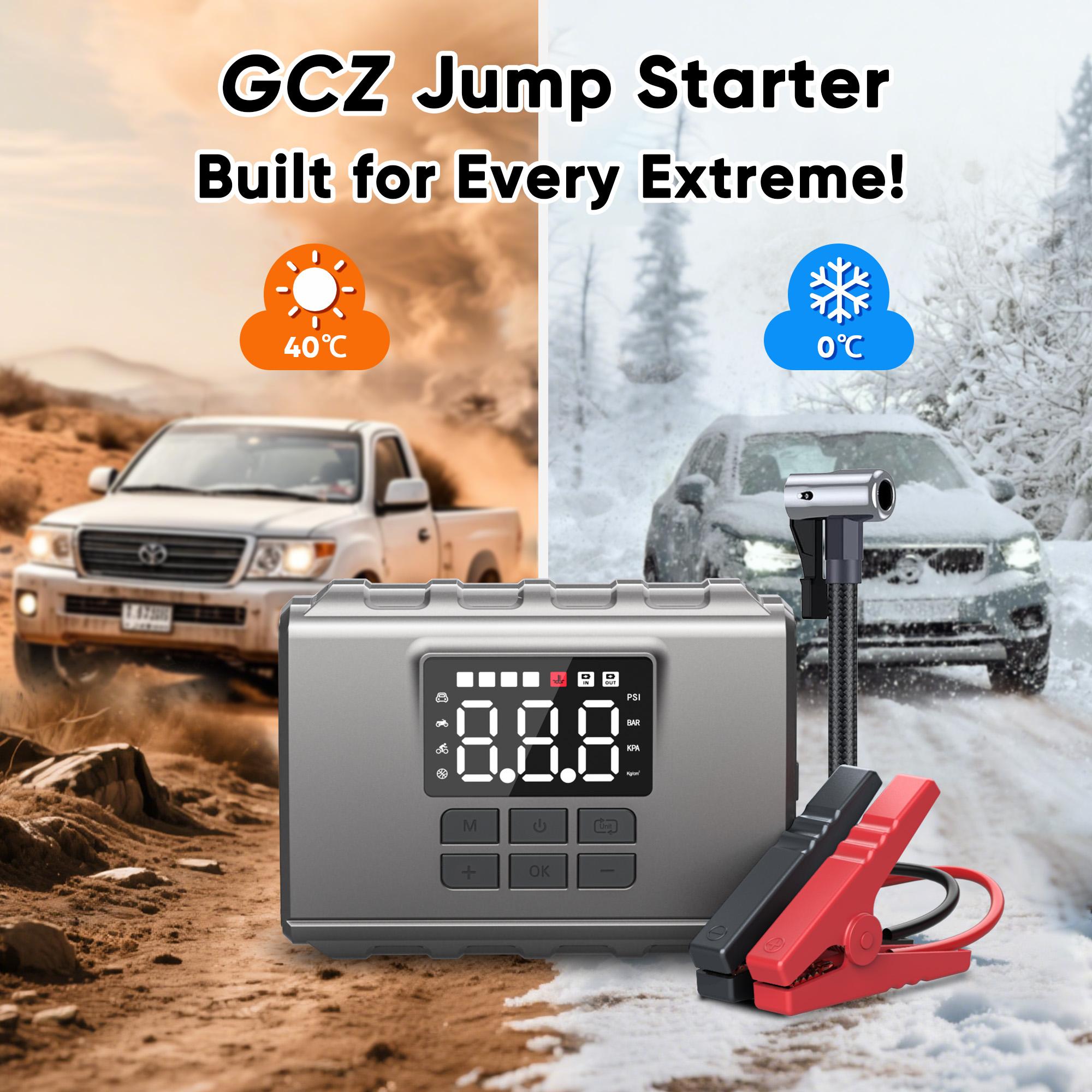 GCZ 3000A Peak Portable Jump Starter with Air Compressor 150PSI, Battery Booster (up to 7.5L Gas&5.5L Diesel), 20000mAh Power pack with Dual Cylinder & LED Display&Flashlight
