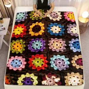 Of A Lightweight Crochet Flower Design Blanket, Home Decor, Suitable Use On Sofas, Beds, During Travel, Camping, And In Living Rooms Or Offices. This Soft And Warm Fabric Blanket Features A Digital Print In A Flat 2D Style