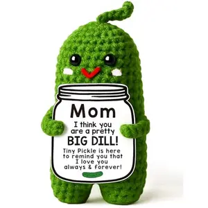 Mothers Day Birthday Gifts for Mom from Daughter Son, Handmade Crochet Pickle Plush “Big Dill” Gift for Mother in Law or Stepmom Mothers Day Keepsake, I Love You Mama Small Cute Decor