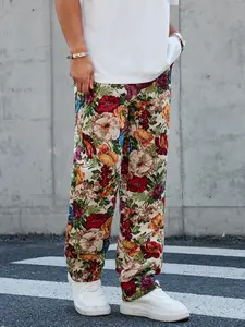 Men's stylish casual floral pants, street style, pocket design, regular fit, can be given as a gift to husband or boyfriend
