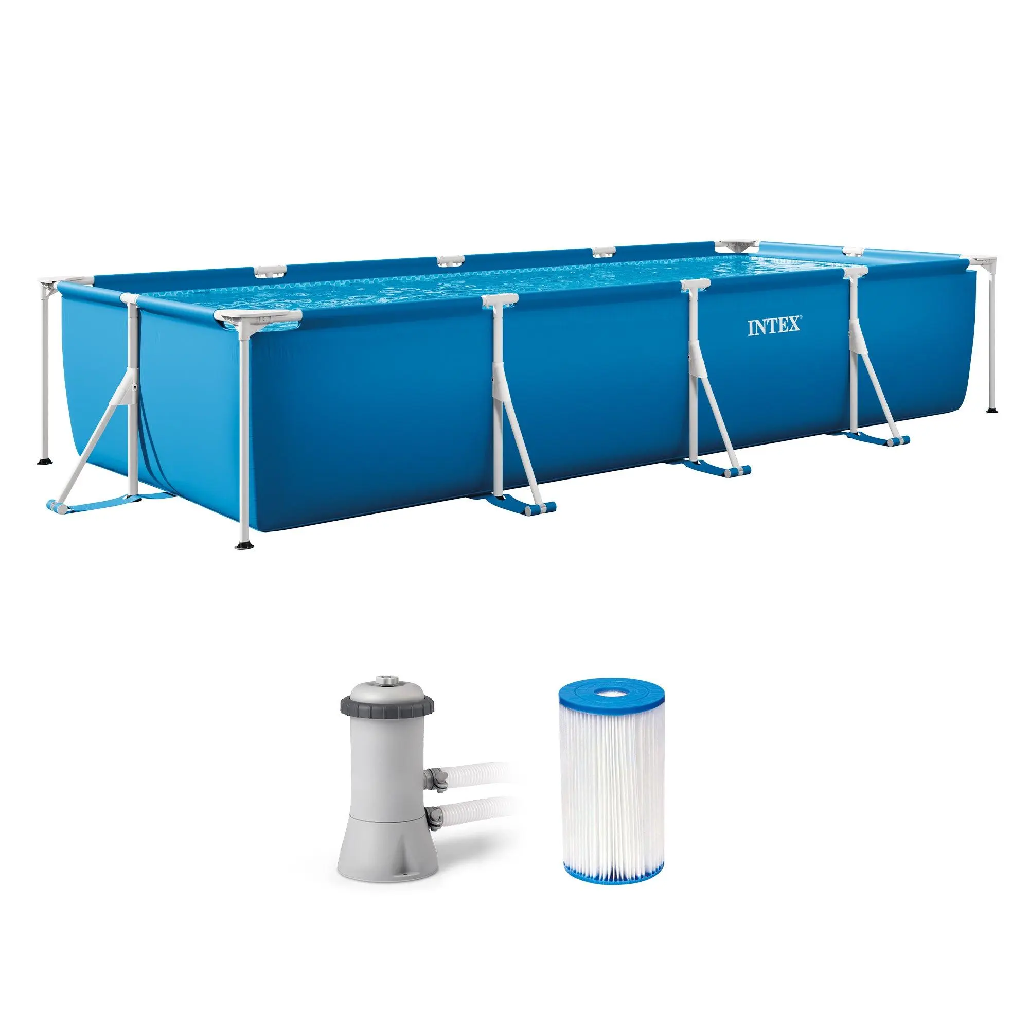 Intex 14ft x 33in Rectangular Above Ground Backyard Swimming Pool with Filter Intex 14ft x 33in Rectangular Above Ground Backyard Swimming Pool with Filter