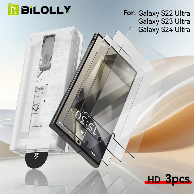 Bilolly [3-pack] Screen Protector, HD/Peeping Version, for Samsung Galaxy S25/S24 /S23 /S22 Ultra Screen Protector, [3-second installation] [3D curved full coverage] [Bubble-free] [Fingerprint-friendly] [Non-glass] 7H Screen Protector Ultra-clear Film