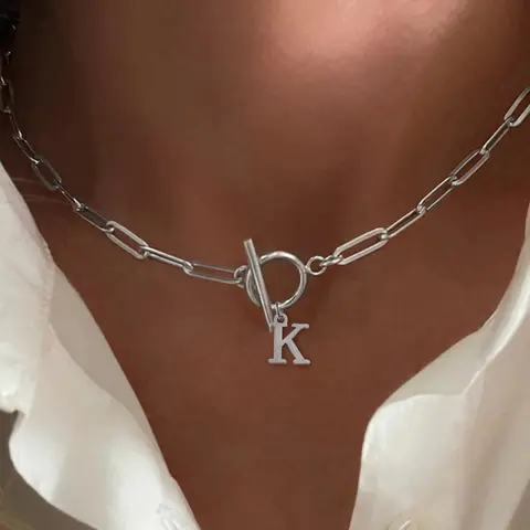 Letter Initial Pendant Necklace, Fashion OT Buckle Design Jewelry for Party, Daily Decor, Trendy All-match & Exquisite Jewelry for Birthday Gift, Exquisite Chain Jewelry, Letters Necklace, Alphabet Necklace, Initial Necklaces