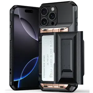 Hybrid Phone Case with Card Slot Holder, Shockproof Phone Protective Cover, Phone Accessories Compatible with iPhone 16 15 14 13 12 11 Pro Max, Casing, Protector