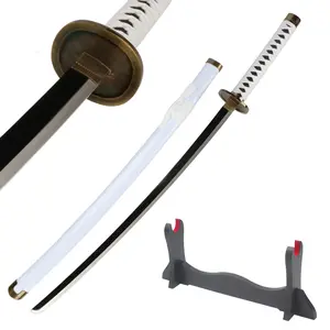 41 inches Not Sharp Real Roronoa Zoro Cosplay Sword Wado Ichimonji Samurai Katana Swords with Wooden Holder Stand Display for Anime Fans Halloween Role Playing Props Cosplay Collection Christmas Gift Birthday