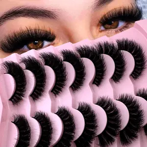 7 Pairs False Eyelashes Cat Eye Lashes Faux Mink Lashes Natural Look Fluffy Volumized Eyelashes Extension Natural Full False Eyelashes Travel Essentials Makeup Tools Strip Lashes,Lashes,Eyelashes,Fake Lashes