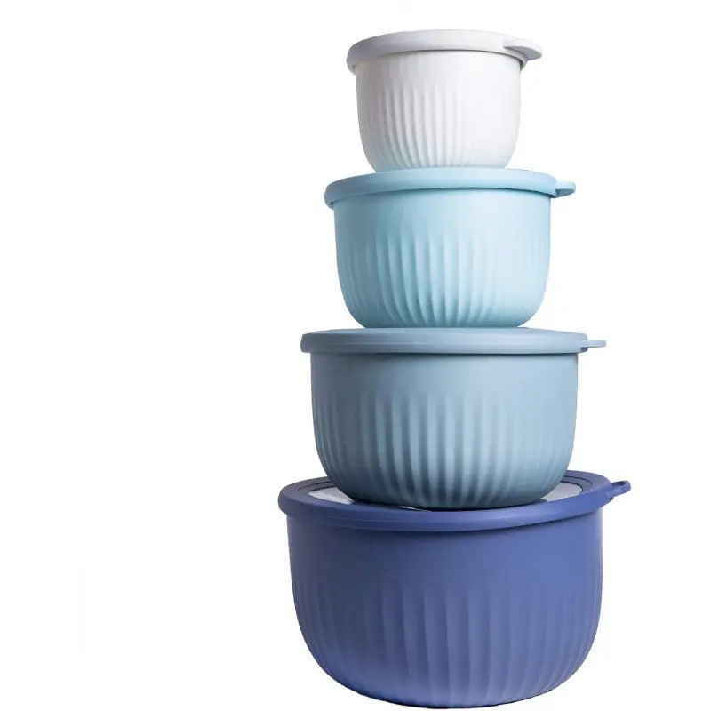 Prep Bowls with Lids, 8Pcs Nesting Plastic Mixing Bowl Set, Wide Deep Small Bowls, Blue, Kitchen Supplies Organizer