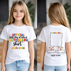100 Percent Cotton Official Autograph Chart T-Shirt Rainbow Text And Frame Design For School Events 2025 2026 Back Side With Name And Date Sections Perfect Gift For Kids Students And Teachers#SignMyShirt#LastDayOfSchool