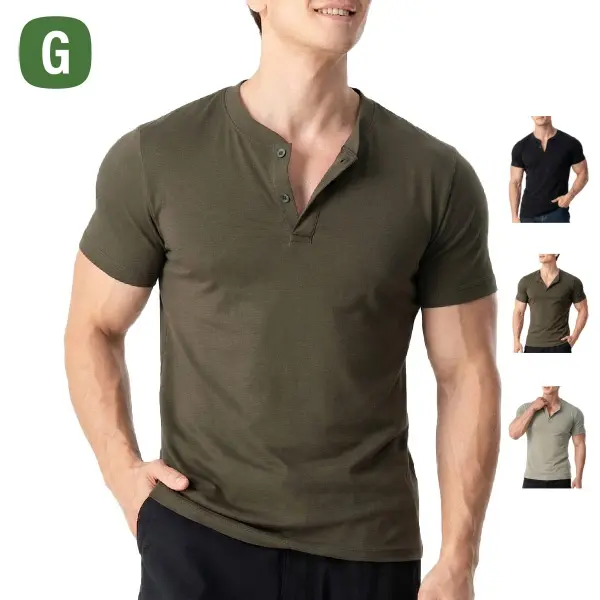 Men’s 100% Cotton Muscle Fit Henley T-Shirt | Slim Fitted Crewneck Button Tee for Gym & Casual Wear | Soft Breathable Athletic Streetwear Top 2026