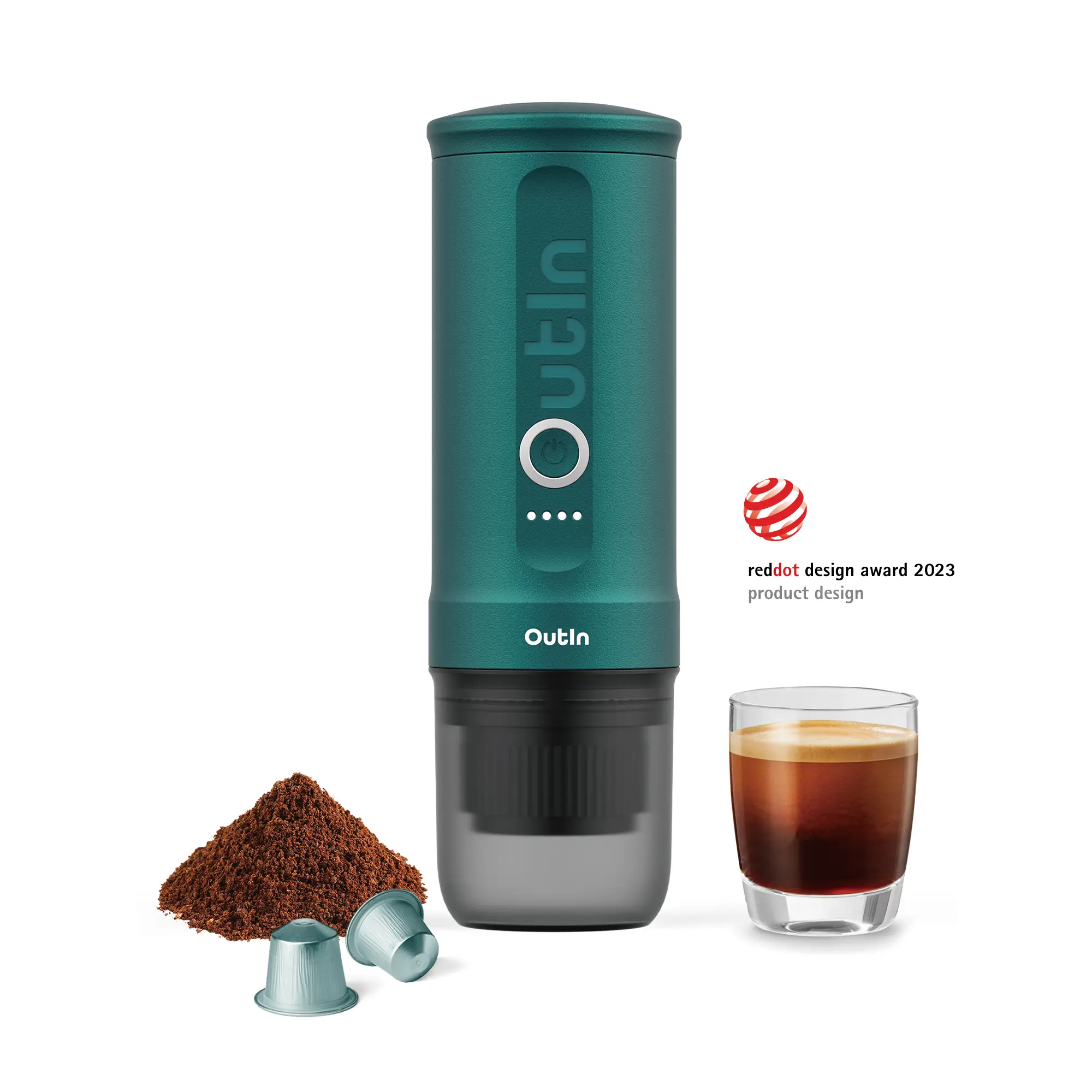 Outin Nano Portable Espresso Machine (Outin Teal) with Self-Heating, 12V/24V 20 Bar Mini Car Coffee Maker, Compatible with NS Capsule & Ground Coffee