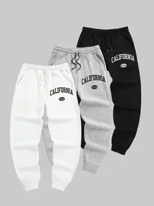 Men's Letter Print Drawstring Waist Sweatpants, Casual Comfortable Athleisure Regular Fit Pocket Jogger Pants for Fall & Winter, Men's Trousers for Daily Wear, Casual Sports Trousers