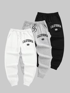 men's letter print drawstring waist sweatpants, casual comfortable athleisure regular fit pocket jogger pants for fall & winter, men's trousers for daily wear