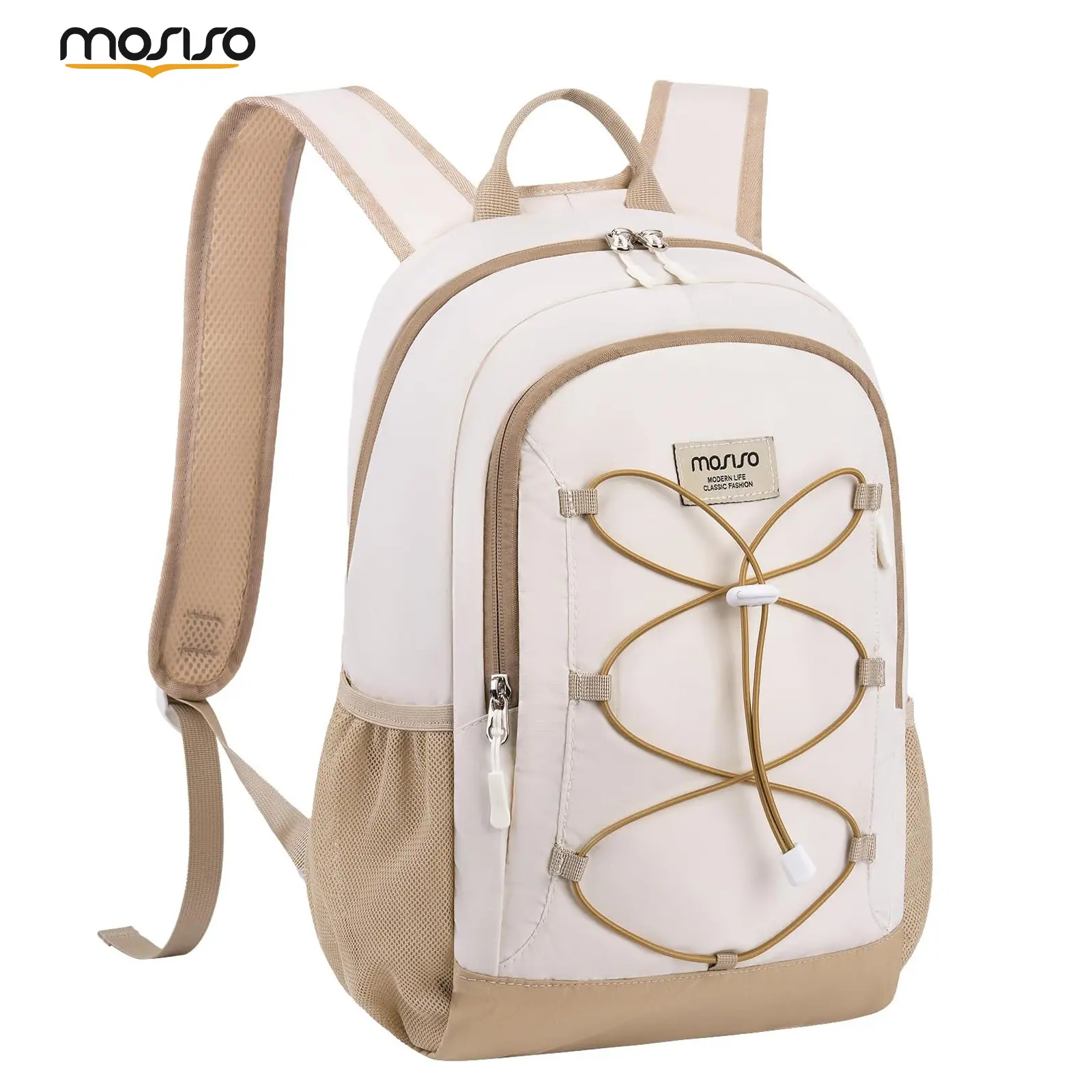 MOSISO 22L Small Hiking Backpack for Women Men, Lightweight Backpacks Foldable Travel Hiking Bags Outdoor Sport, Back pack Cycling Camping Daypack Casual Backpack with Elastic Cord Strap, Beige&Khaki
