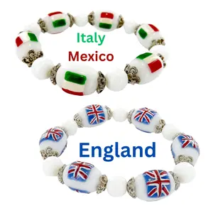 Italy Italian Mexico United Kingdom UK England Britain Flag Beaded Bracelet, World Soccer Team Spirit Wear, Birthday Gift for Woman, Team Moms, 3 Choices