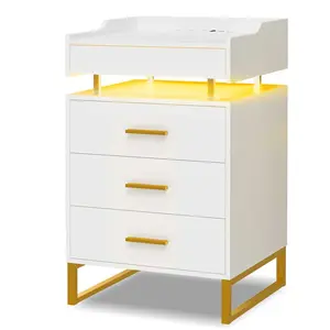 LED Nightstand with 3 Storage Drawers White
