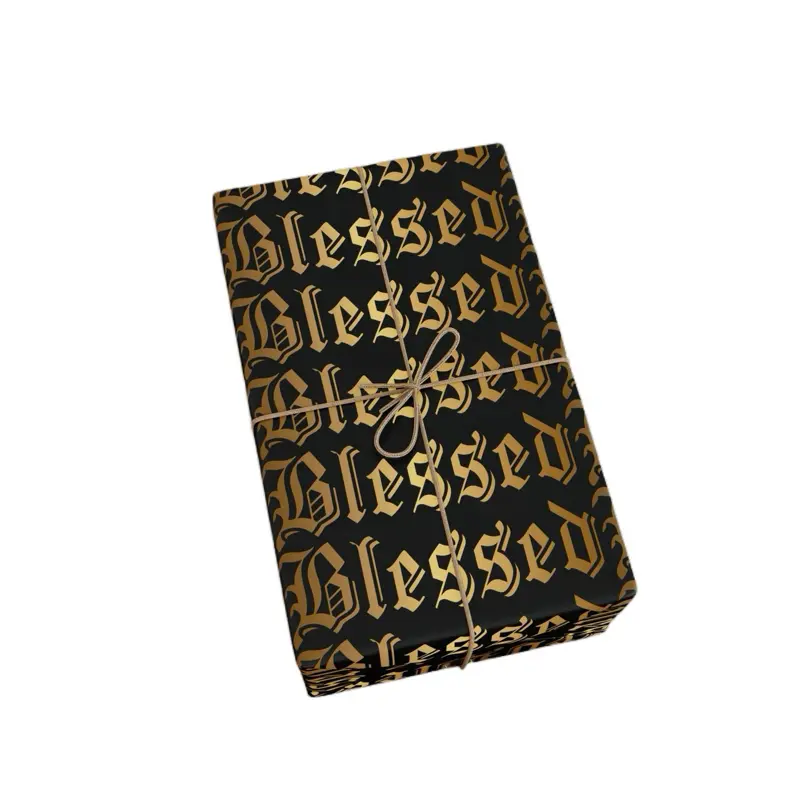 DippedWicks Blessed! Gift Wrap – Luxury Black Wrapping Paper, Premium Candle Gift Wrap for Small Gifts, Holidays & Birthdays Decor Ornaments