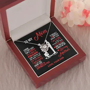 To My Mom Little Boy Love Knot Necklace Gift Set, 14k White Gold Over Stainless Steel, Gift for Mom