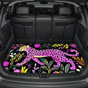 A Colorful Leopard Print Floral Trunk Mat, Durable And Machine Washable, Designed to Protect Car Trunks - Universal Fit for Sedans, Suvs, And Trucks; Ideal for Transporting Pets, Gardening Tools, And Sports Equipment