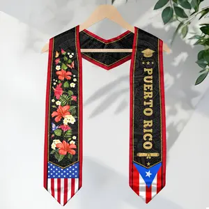 Puerto Rican Graduation Stole – Puerto Rico American Flag Graduation Sash 2026, Class of 2026 V Shape National Country Flag Sash