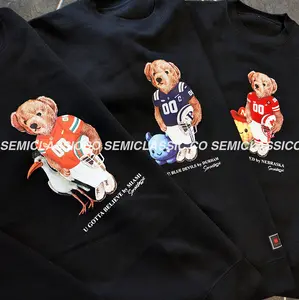 College Football Graphic Black Sweatshirt Pullover Vintage Varsity Sport Bear Crewneck