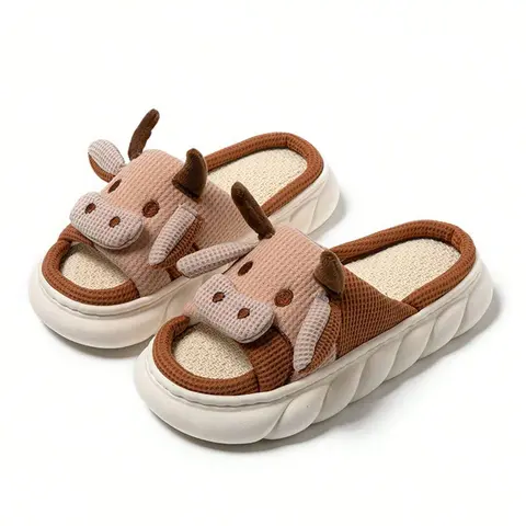 Womens Cartoon Animal Slippers Slippers Indoor Outdoor Cow Cotton Linen Cloud Slippers Home Shoes for Women Summer Vibes