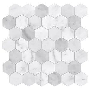 INNO STICKERS 10-Sheet Peel and Stick Backsplash Tile for Kitchen Bathroom Shower Hexagon Stick on Tiles, Cement Vintage self-Adhesive Wall Tile, Carrara White