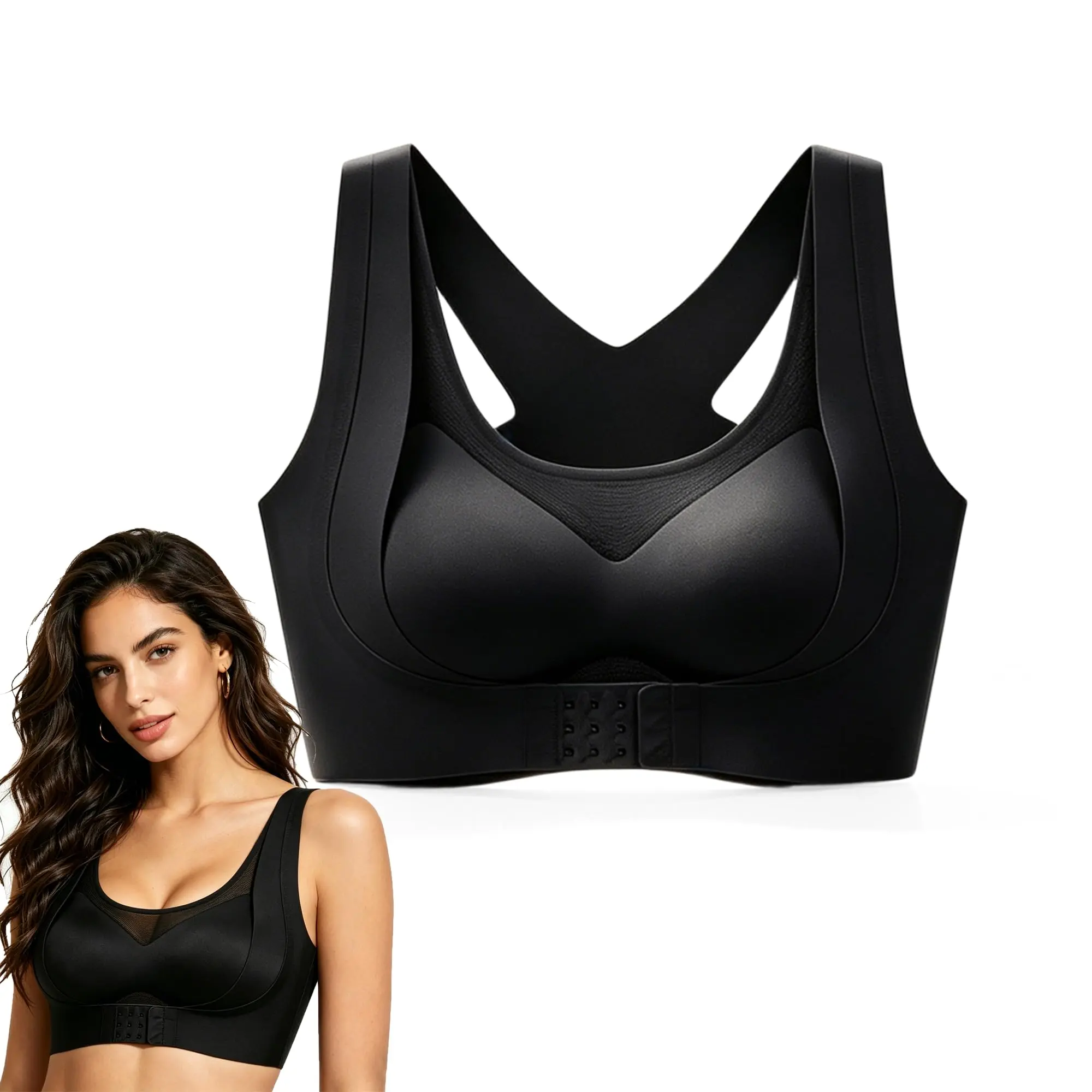 Back Support Posture Corrector Bra for Women | Wireless Front Closure Posture Bra with Shoulder Support, Lightweight Comfort Bralette for Upper Back Pain Relief & Everyday Casual Wear s bra
