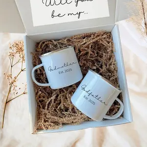 Godparent Proposal, Godparents Gift with Personalized Enamel Mugs, Gift Box for Dad and Mom