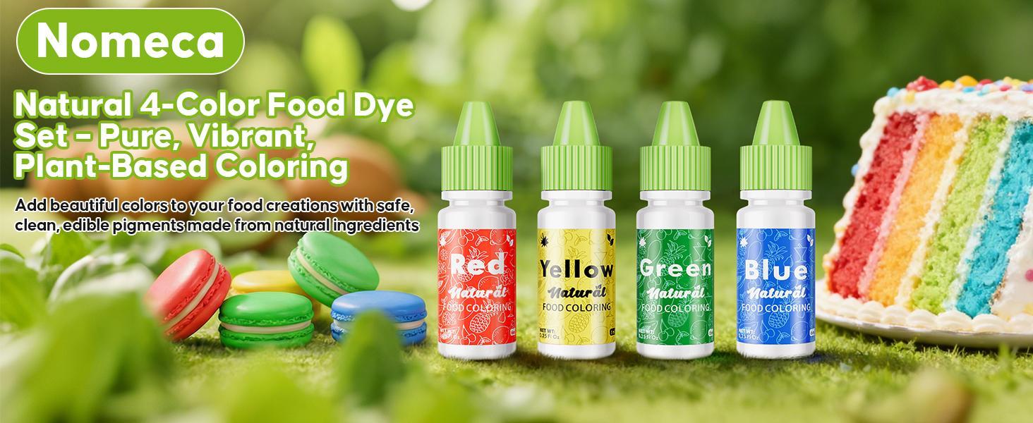4 Natural Liquid Food Coloring 0.25 Fl Oz (6ml) /bottle, FD&C Free ,Dye Free Plant Based Food Coloring, Vegan Food Coloring for Cake, Frosting, Fondant & Easter Egg Decorating Baking 4 Natural Liquid Food Coloring 0.25 Fl Oz (6ml) /bottle, FD&C Free ,Dye Free Plant Based Food Coloring, Vegan Food Coloring for Cake, Frosting, Fondant & Easter Egg Decorating Baking