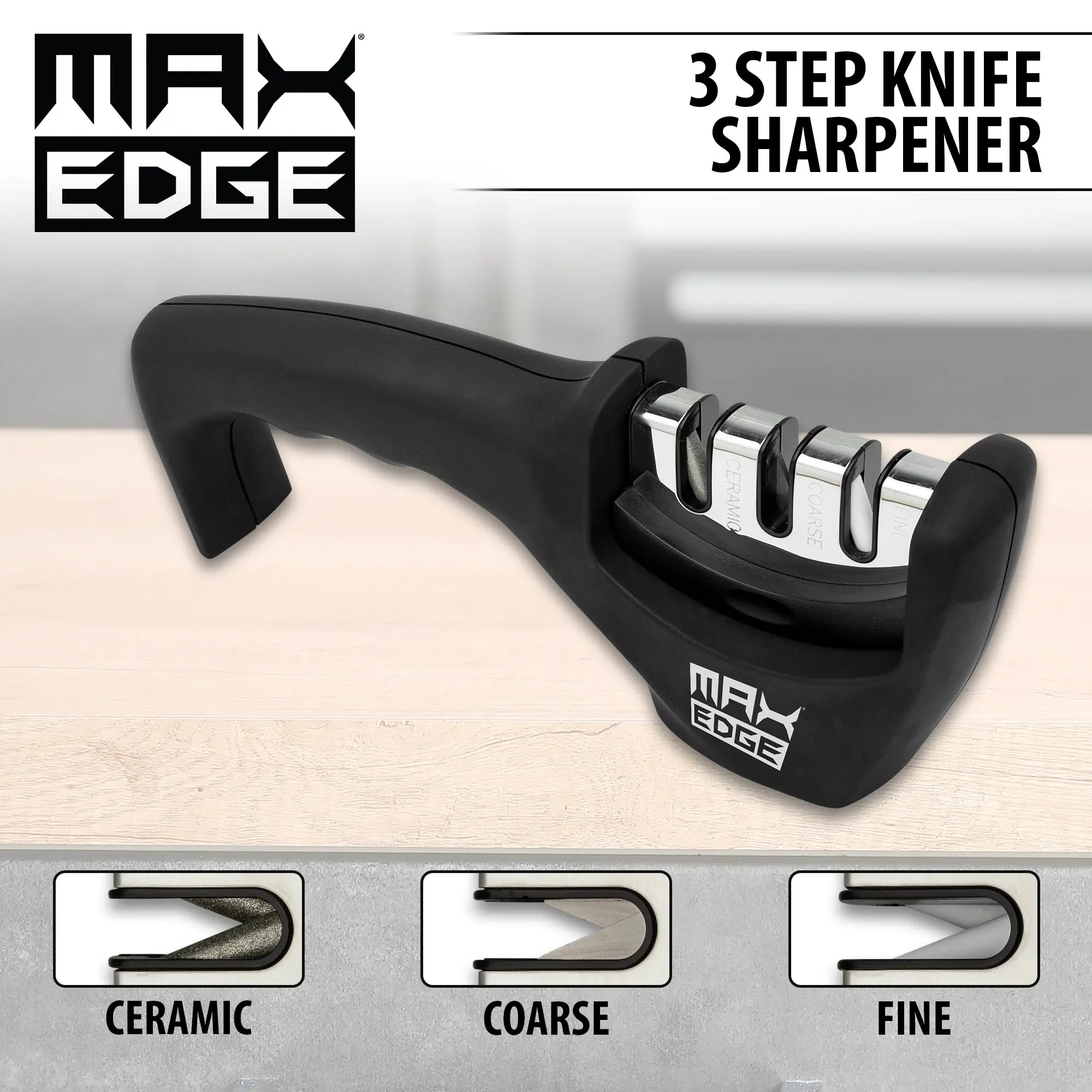 Max Edge 3 Step Knife Sharpener Sharpen Repair Polish