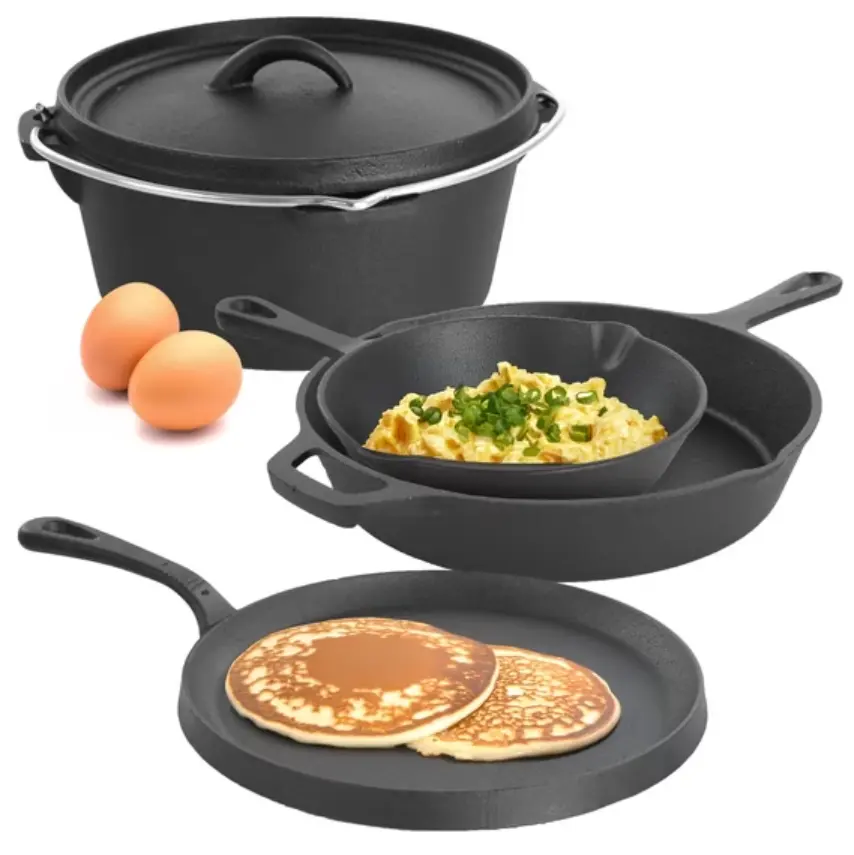 Pre-Seasoned Cast Iron 5-Piece Kitchen Cookware Set, Pots and Pans