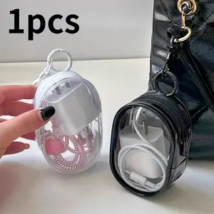 Clear Data Cable Charger Storage Bag, 1pc Portable Headphone Storage Box, Phone Organizing Bag, Home Organizer, Travel Organizer, Electronic Cord Organizer, Earbuds