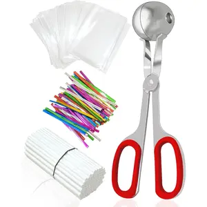 Cake Pop Mold Set Including 100 Plastic 6-inch Sticks 100 Treat Bags 100Pcs Color Ties Meat Baller for Cake Pops Scooper Ball Maker for Lollipop Candies Chocolates and Cookies (Red)