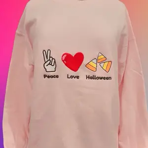 Peace Love Halloween Custom Embroidered Sweatshirt Seasonal Design with Candy Corn and Heart Icons for Halloween Theme, Embroidery Custom