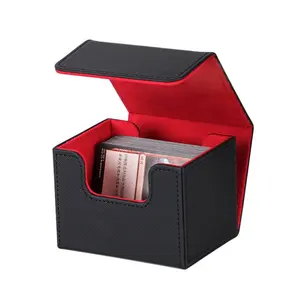 Card Game Card Box, 1 Count Flip Side Inserted Type Leather Card Collection Box, Game Peripheral Card Box, Home Organizer for Living Room Bedroom, Card Hobby Box, Trade Card Box