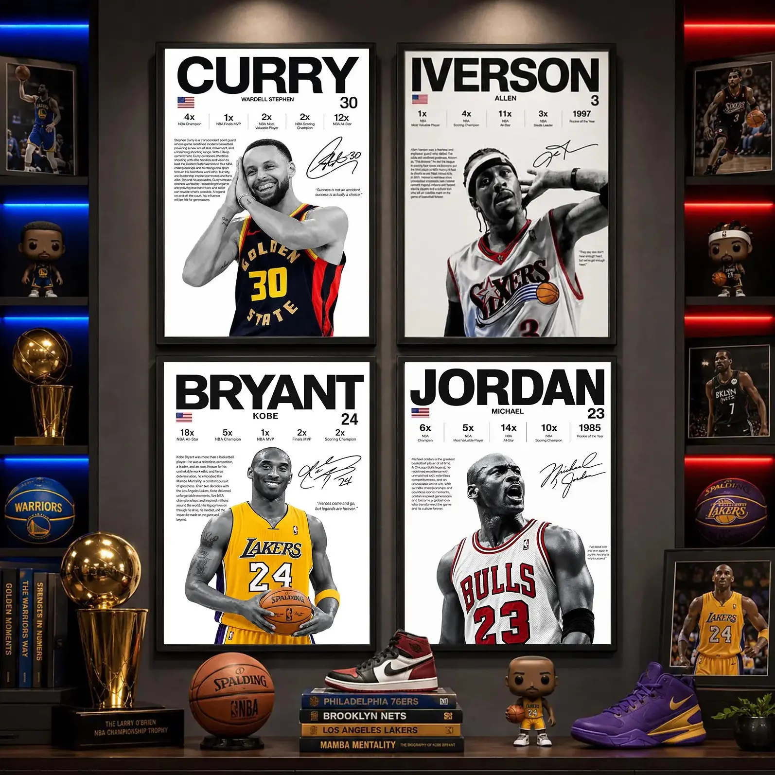 [FULL SIZE - FULL SET] Basketball Jordan Curry Iverson Durant Bryant 4-Panel Sports Painting Art for Living Room Home Wall Decor Picture Gift Home Wall Decoration Picture Gift Art Poster Unframed HD Print Home Office Decor Unique Trendy Christmas Gift