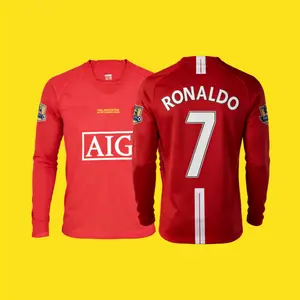 07 08 Long Sleeve CR7 Ronaldo Home Retro Soccer Jersey Red Fans Version