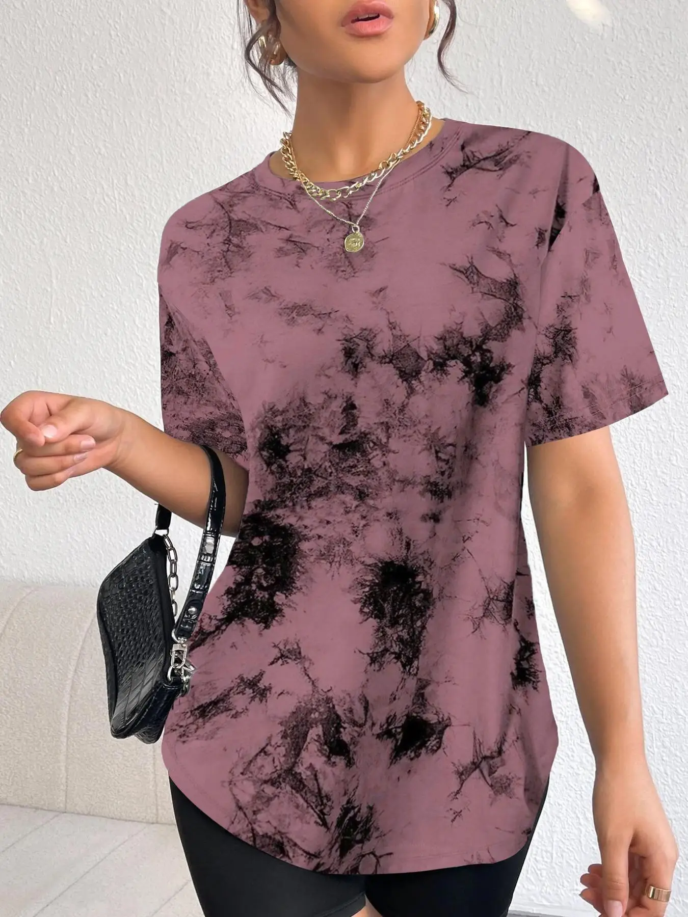 Women's Tie Dye Print Round Neck Tee, Fashion Casual Short Sleeve T-shirt for Daily Wear, Ladies Summer Clothes, Women's T Shirts, Summer Tops, Casual