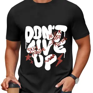 Men's Streetwear Graffiti "Don't Give Up" Motivational Graphic T-Shirt Urban Casual Tee in Soft Cotton Blend with Durable Screen Print - Crewneck