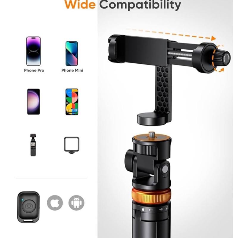 61" Phone Tripod for iPhone/Android & Selfie Stick with Remote, Upgraded Stand, Compatible with iPhone 16/15/14/13, Travel-Friendly & Stable